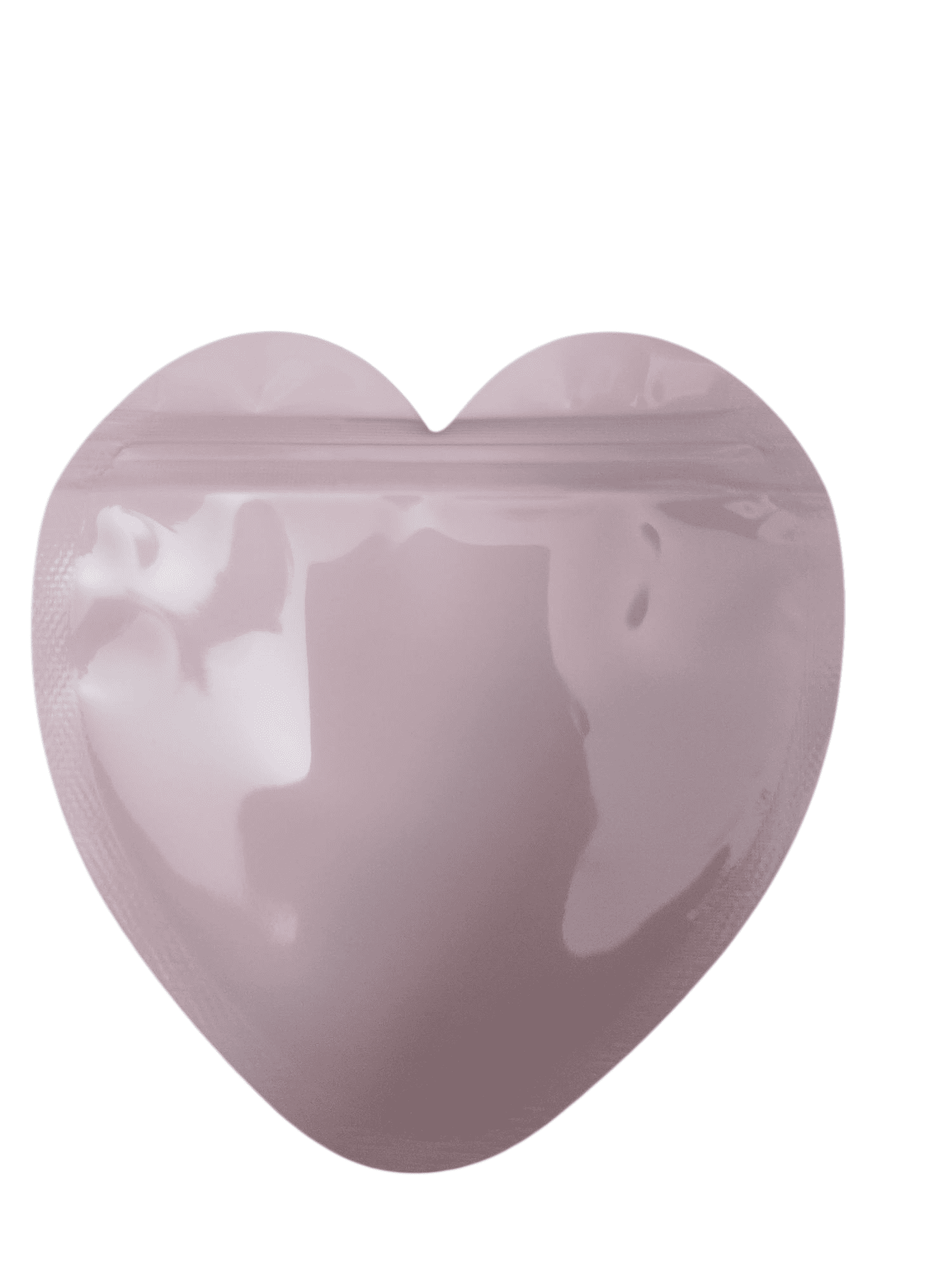 A heart-shaped, resealable pouch in a soft pink color.