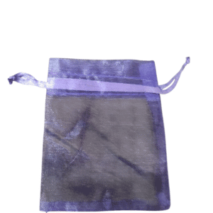 Small purple organza gift bag with drawstring closure.