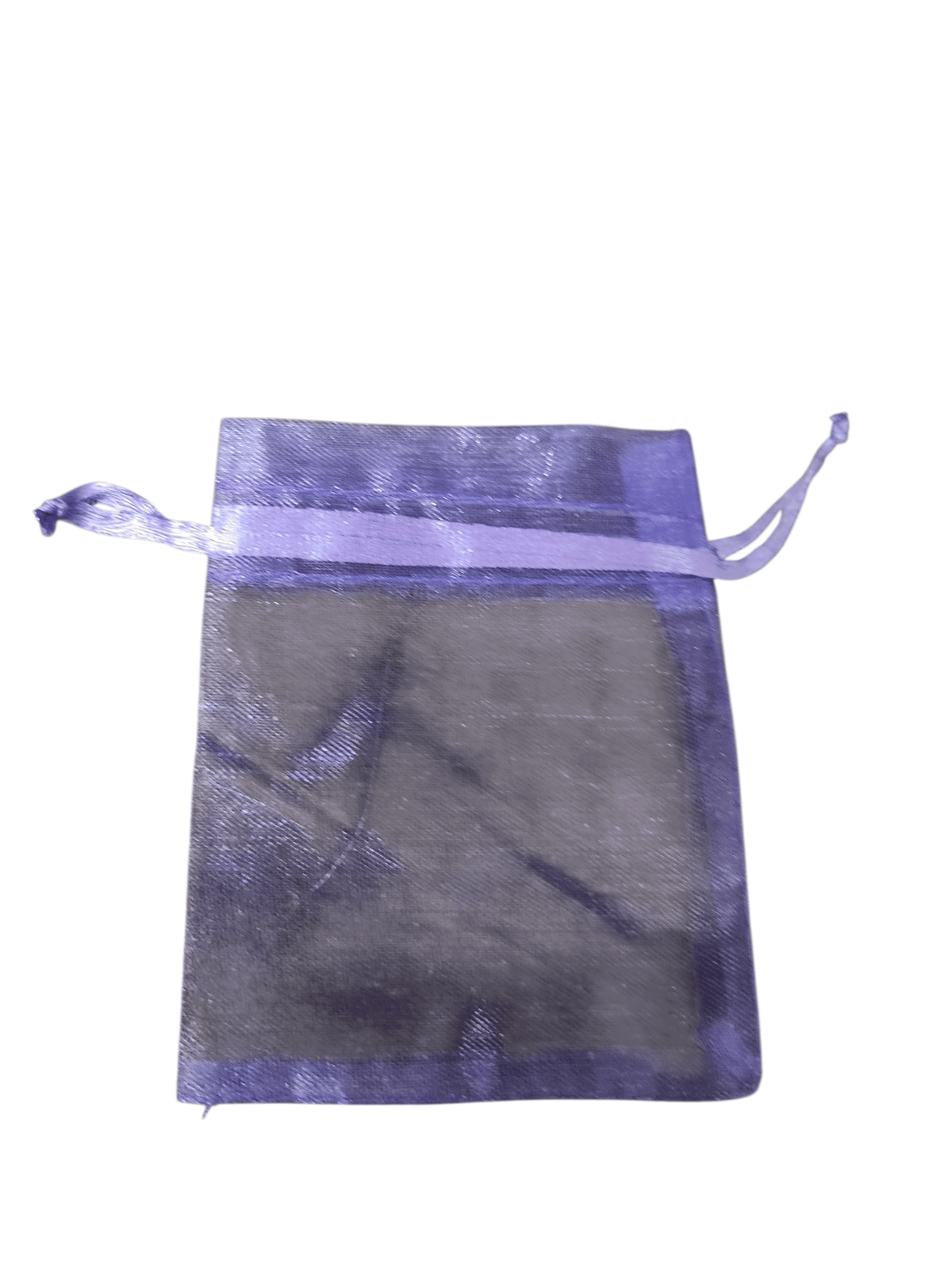 Small purple organza gift bag with drawstring closure.