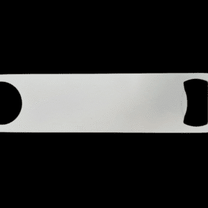 A white plastic level tool with black circular ends.