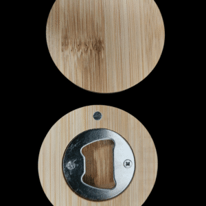 Wooden bottle opener embedded in a wooden surface.