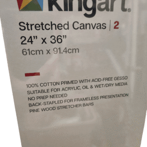 Stretched canvas for painting, 24x36 inches, acid-free, wood stretcher bars.