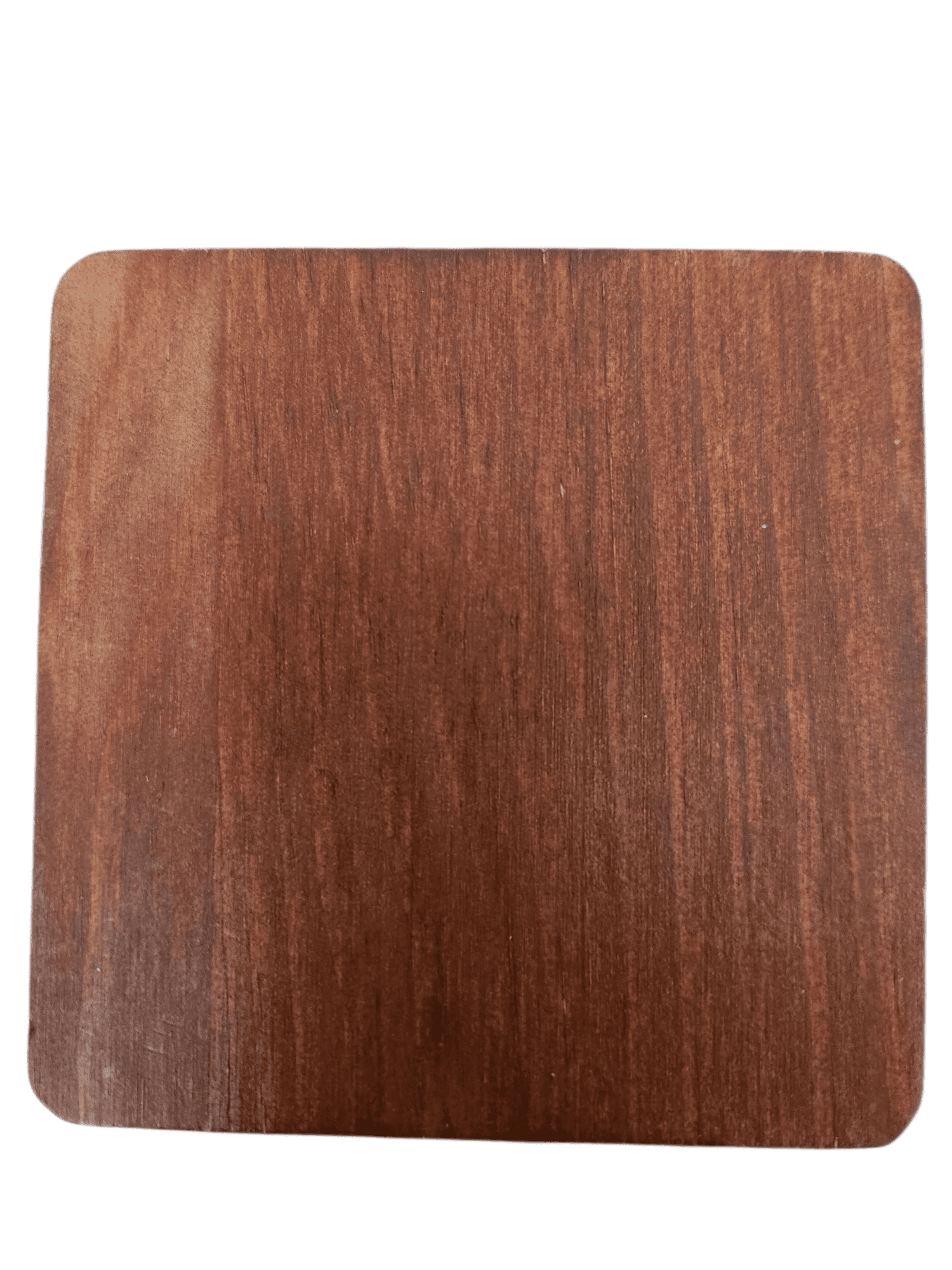 Close-up of a polished wooden square surface with visible grain patterns.