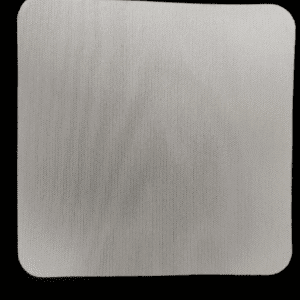 A plain metallic square plate with rounded corners and a brushed texture.