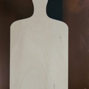A white shooting target silhouette against a dark background.