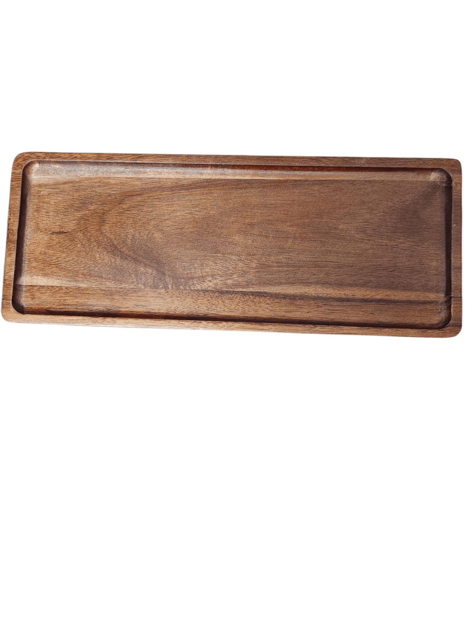 Rectangular wooden cutting board with groove edges.
