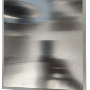 Blurred reflection of a person on a shiny surface.