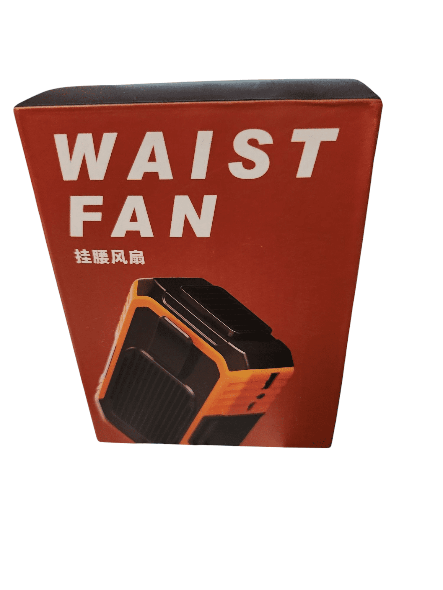 Waist fan packaging showing product image and bold text.