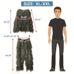 XL/XXL Bigfoot costume with furry top and pants, shown next to a man for size reference.