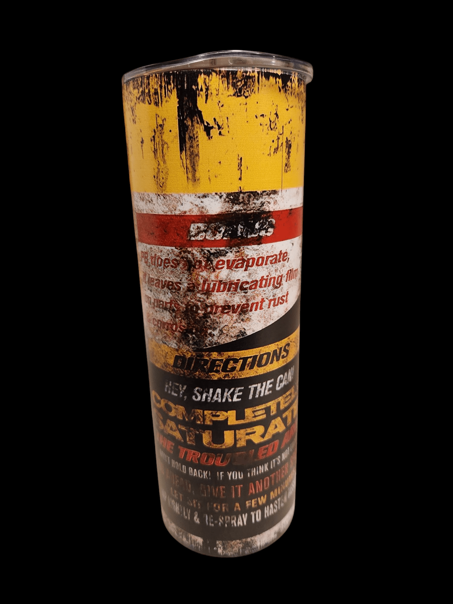 Rusty, weathered fire extinguisher with faded safety instructions.