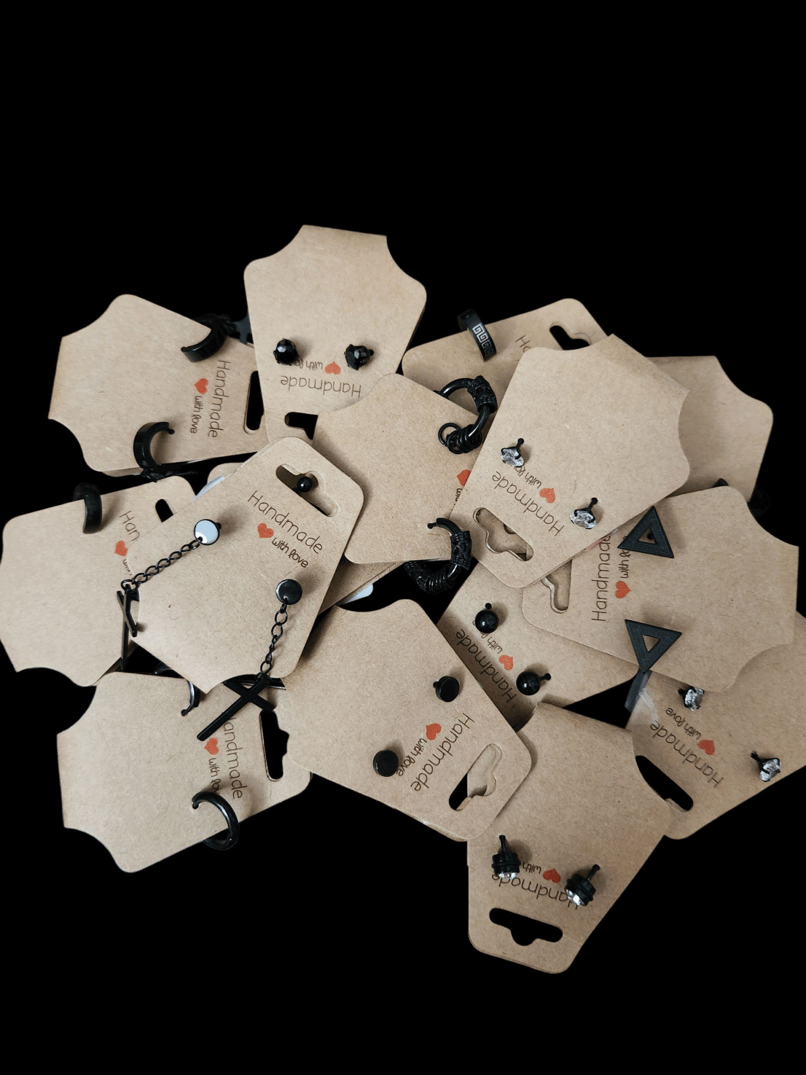 Scattered puzzle pieces with images and text on a dark surface.