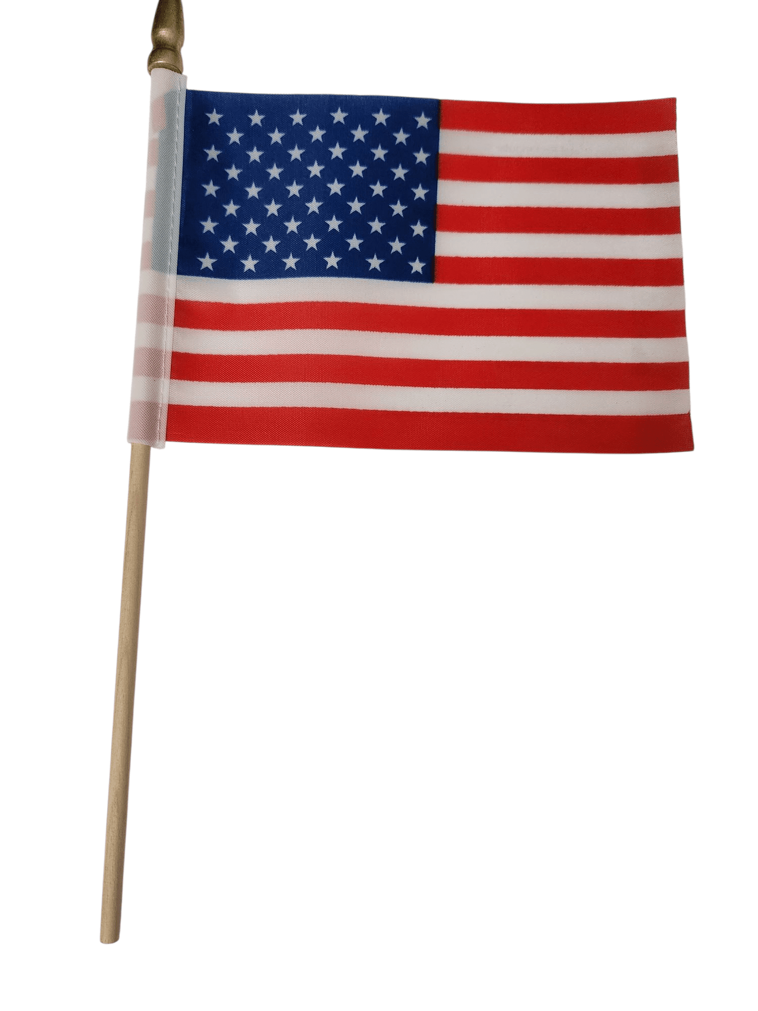 A small American flag on a stick waving gently.