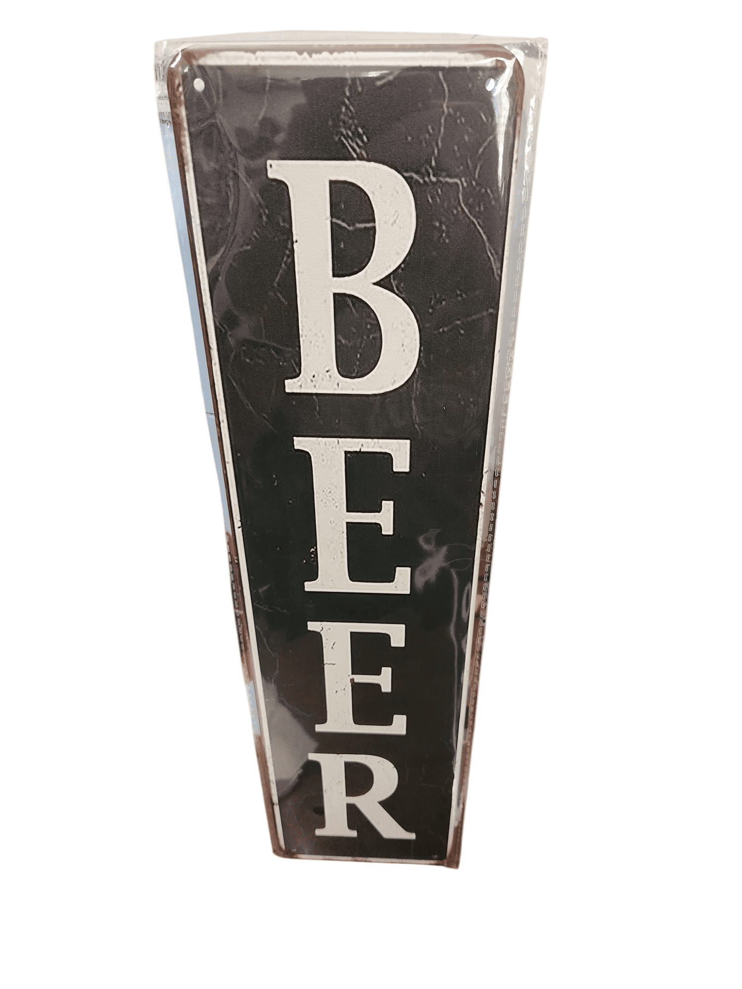 A vertical sign displaying the word 'BEER' in white letters on a dark background.