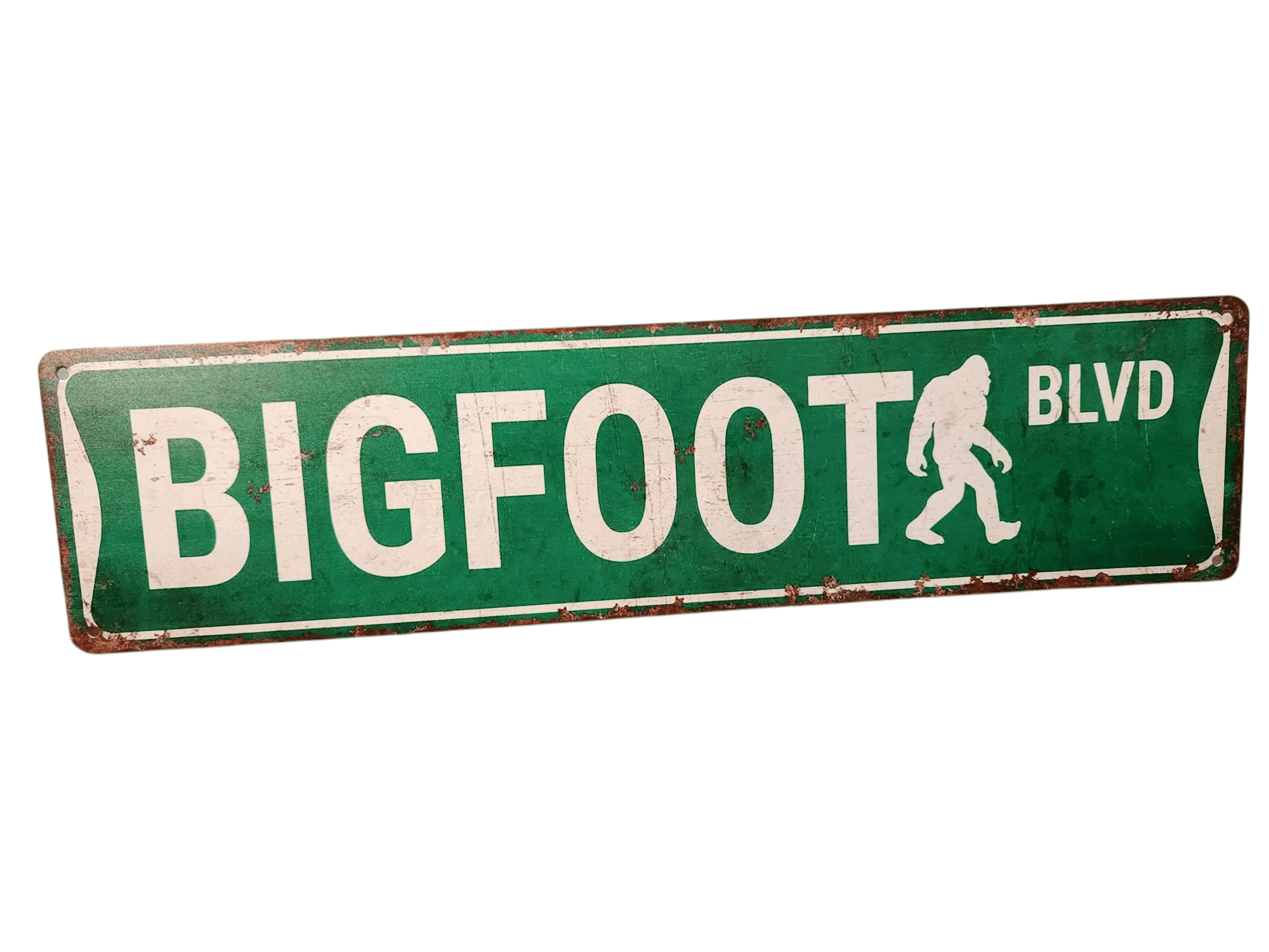 A green street sign reading 'BIGFOOT BLVD' with a silhouette of Bigfoot.