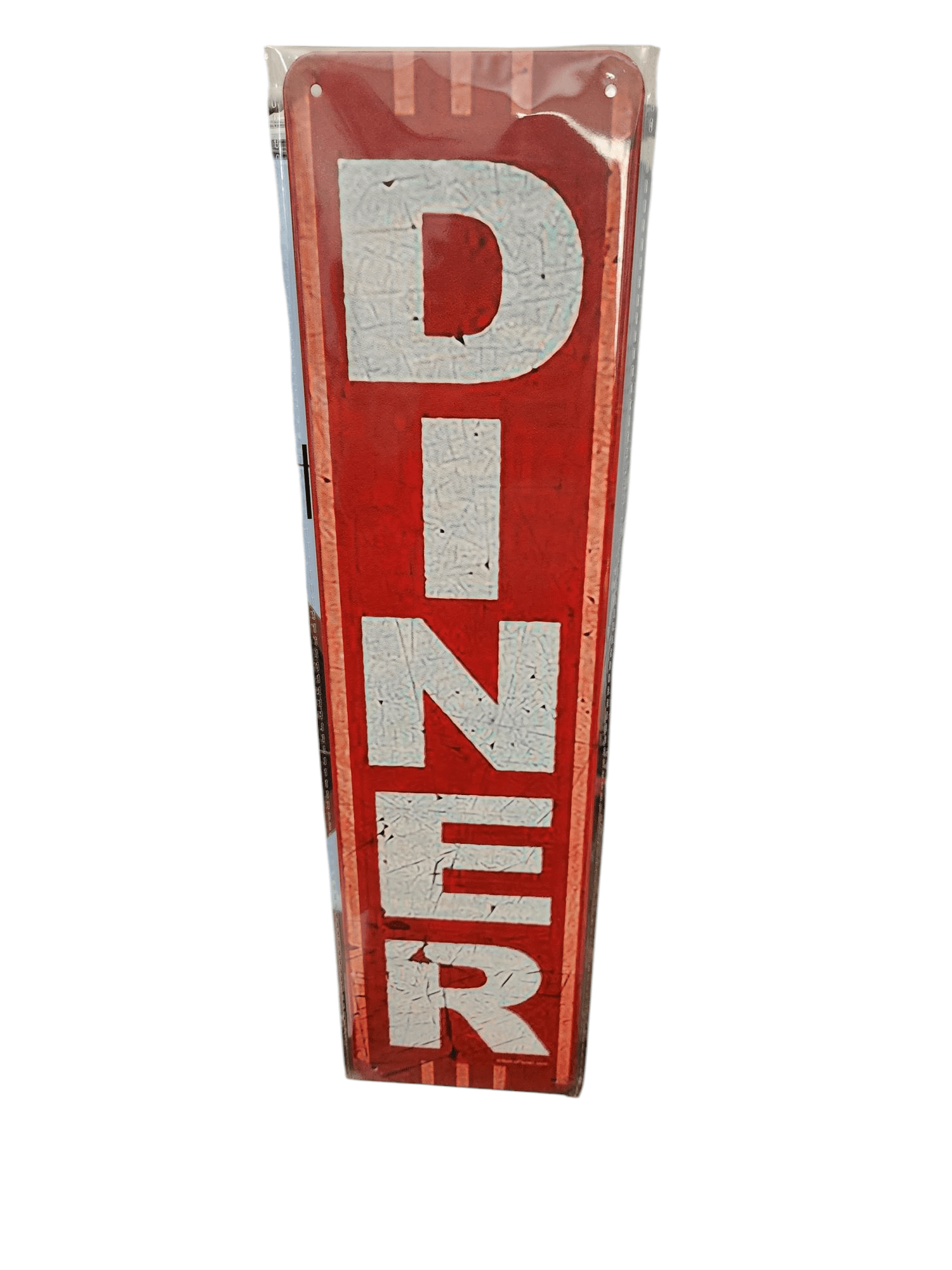 Vintage red diner sign with white letters.
