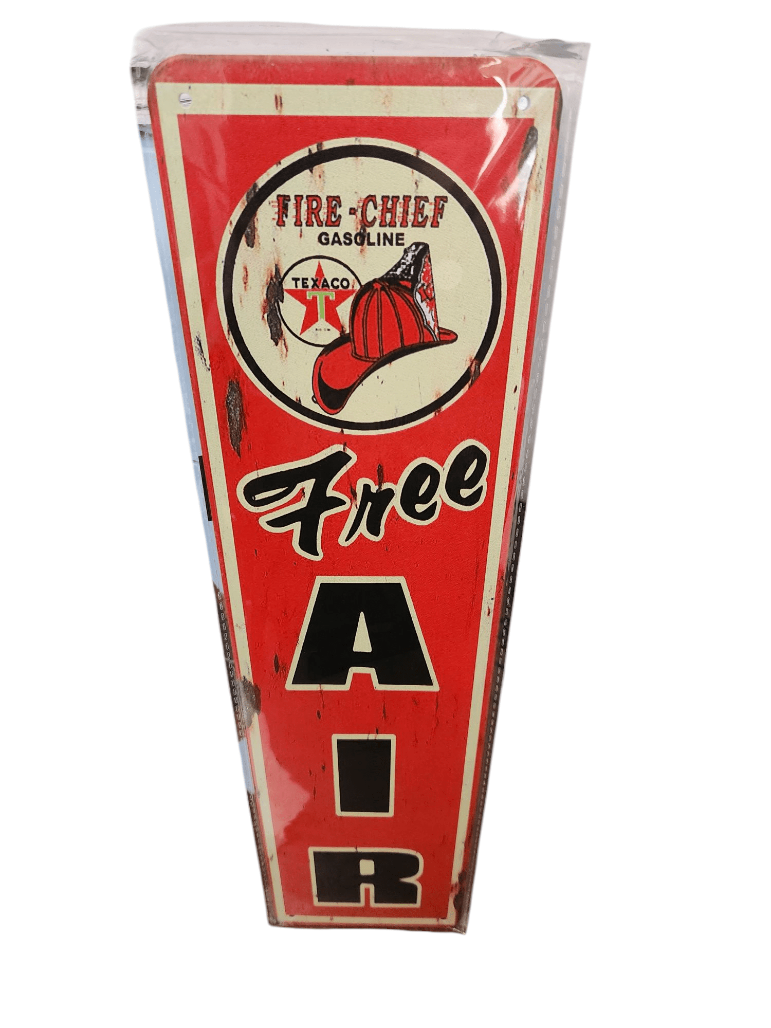 Vintage fire chief air freshener in red and black.