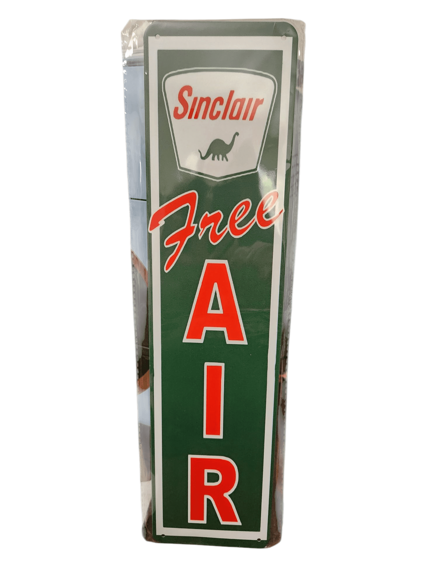 Vintage Sinclair gas station sign offering free air for tires.