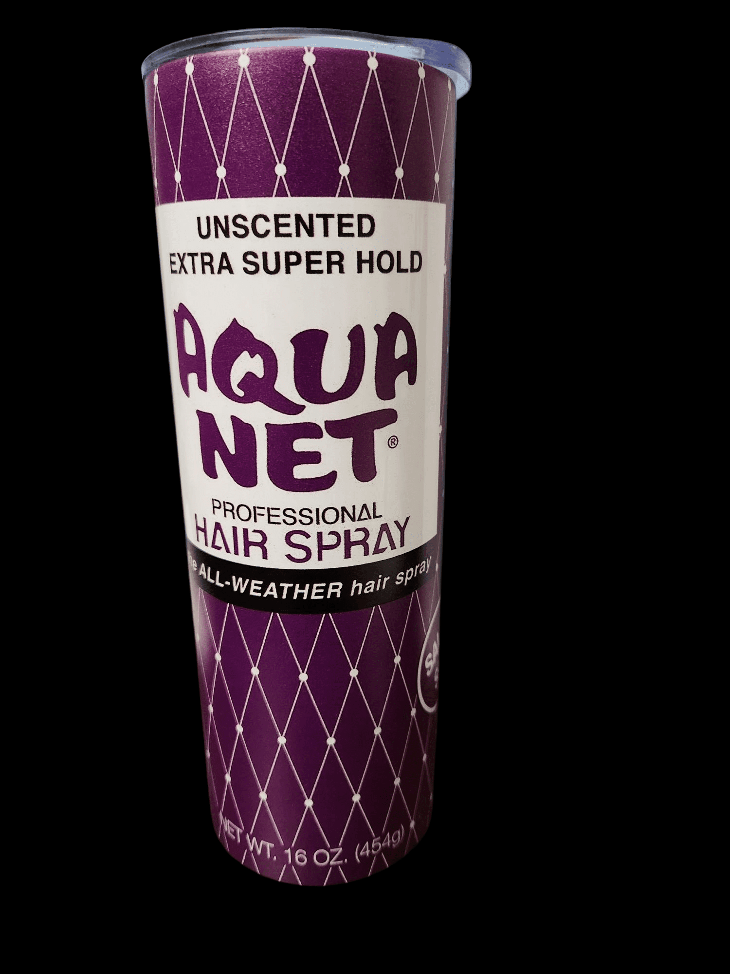 Tube of Aqua Net unscented extra super hold hair spray.