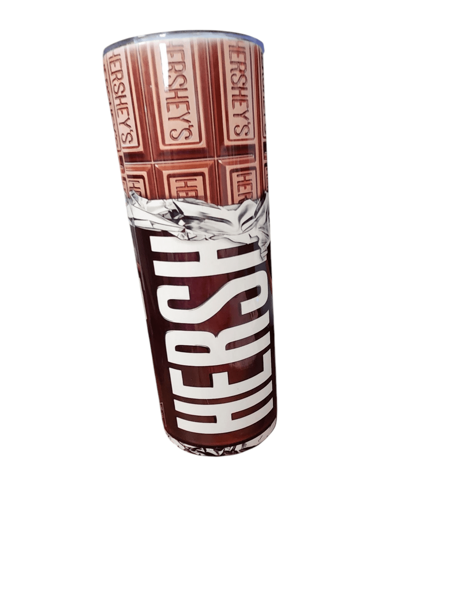 A Hershey's chocolate bar partially unwrapped.