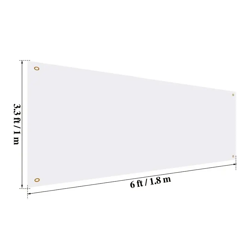 Large white rectangular screen with dimensions labeled.