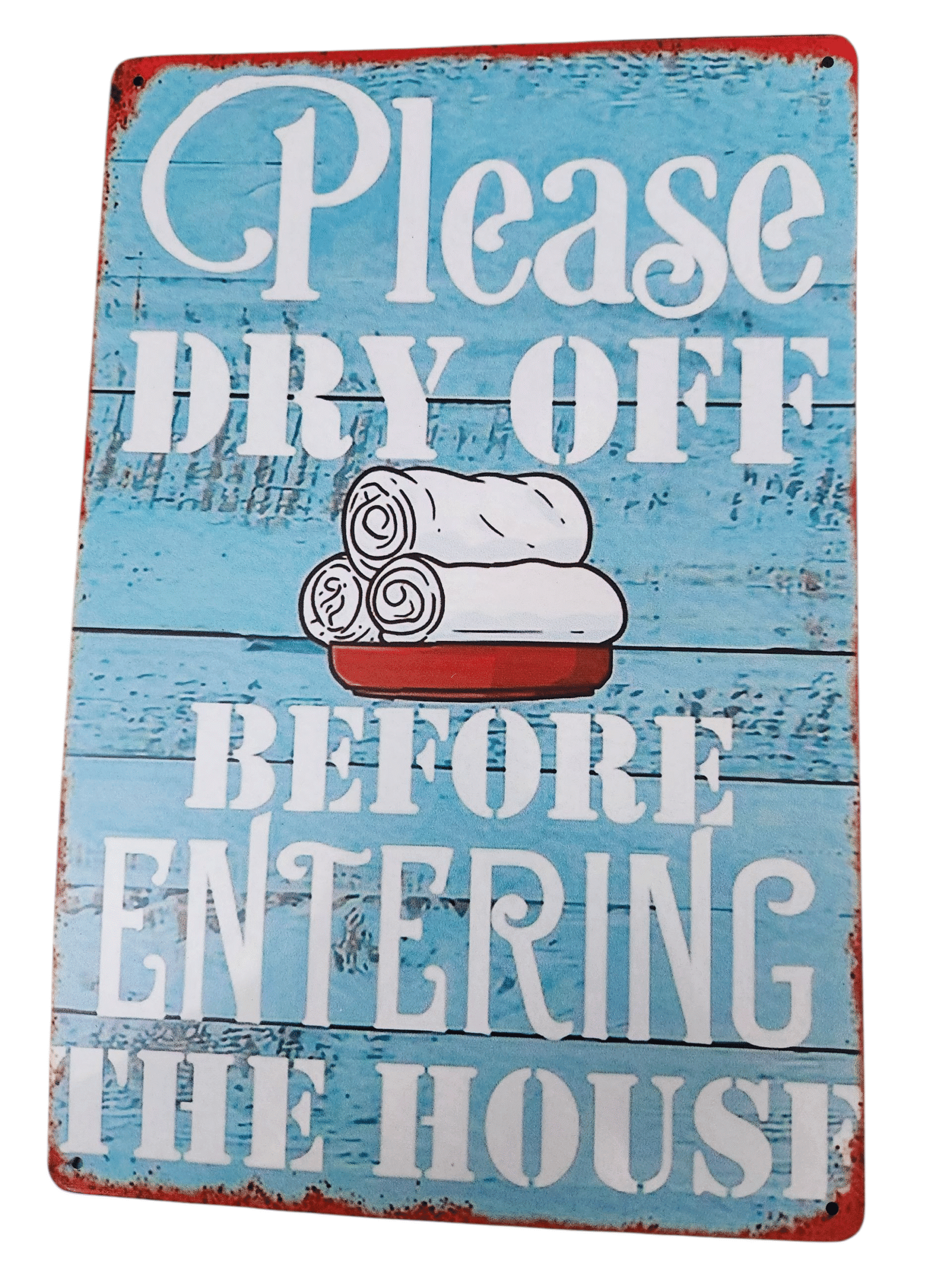 Sign asking to dry off before entering the house.