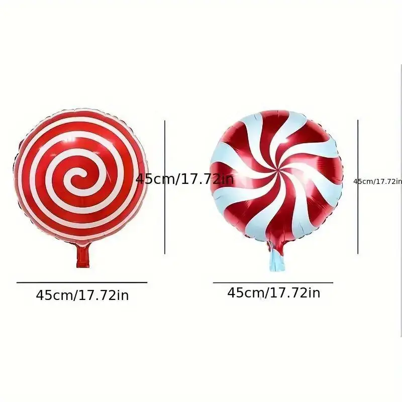Two large round cushions resembling red and white peppermint candies.