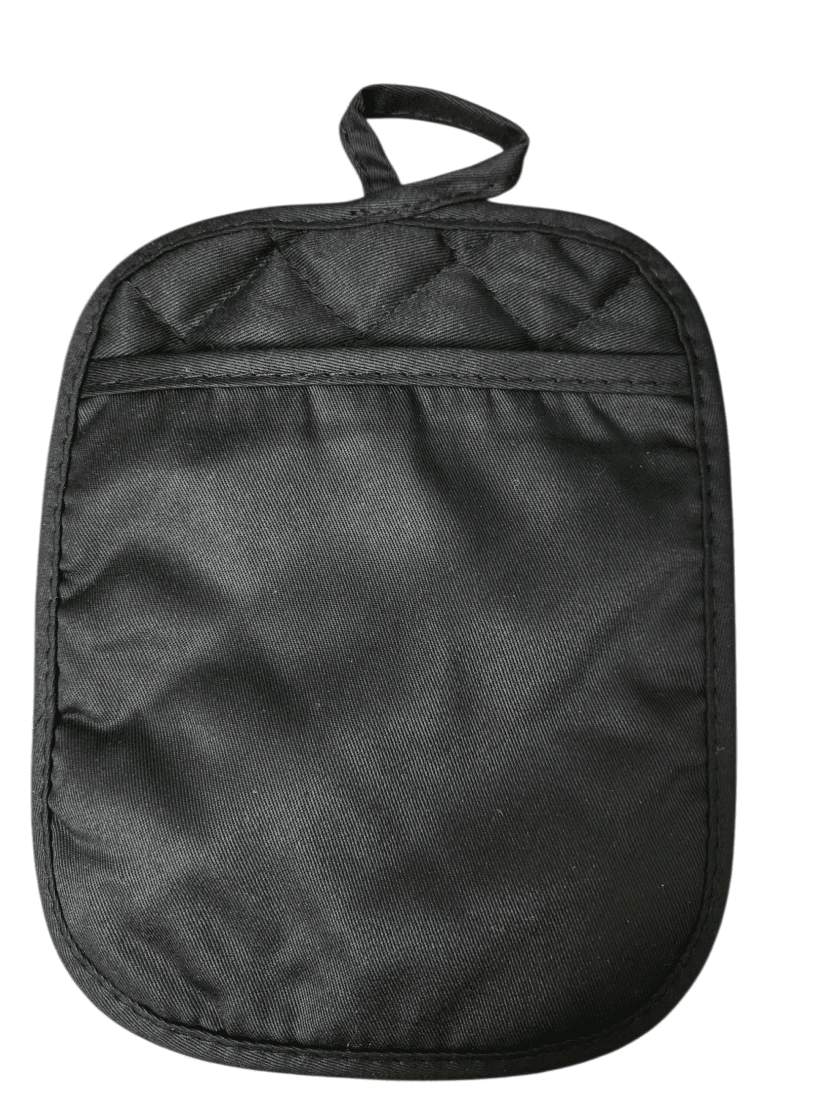 A black fabric pouch with a zipper pocket on the front.